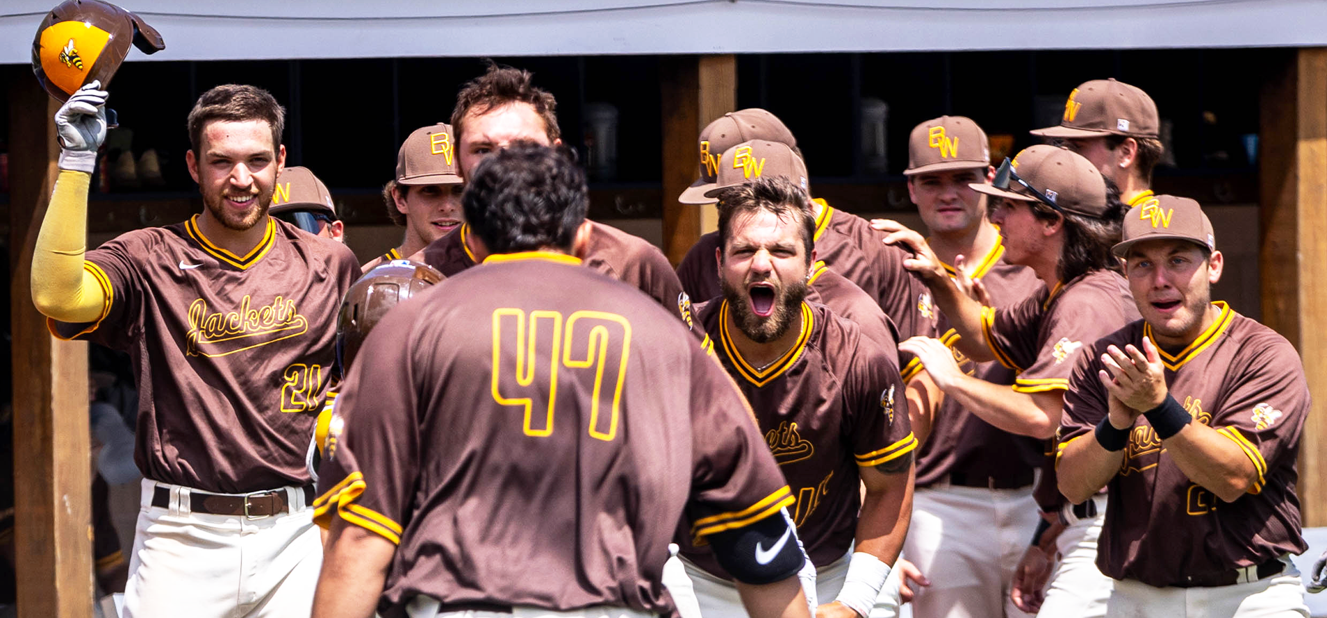 Mark Mohnickey Jr. is celebrated after his go-ahead solo homerun over left field (photo courtesy of Brendan Carpenter)