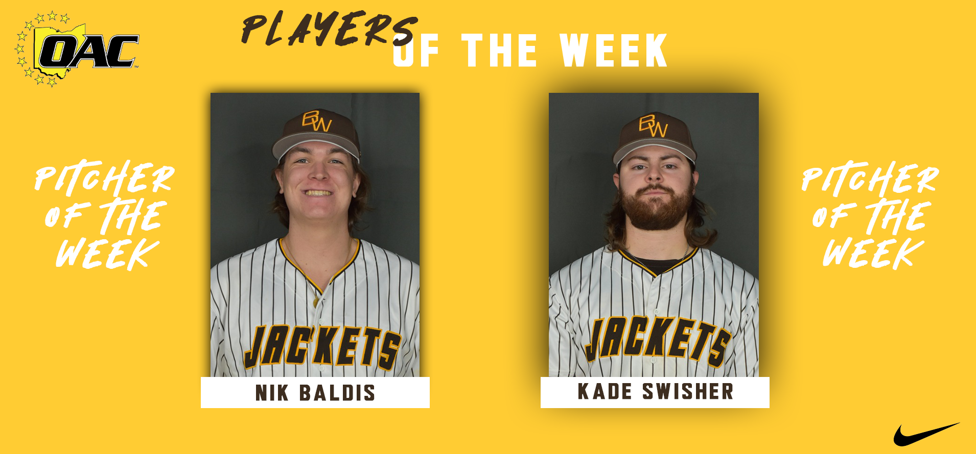 Baldis and Swisher Named OAC Co-Pitchers of the Week
