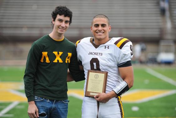 Sophomore runningback Sebastian Zuluaga wins Frank Roppolo Player-of-the-Game award.