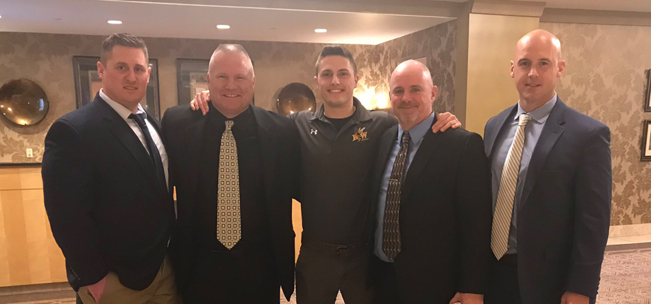 Strength and Conditioning & Wide Receivers Coach Garrett Mack, Head Coach Jim Hilvert, Rob Wolfington, Wide Receivers Coach Ron Lewis and Associate Head Coach/Offensive Coordinator Steve Opgenorth
