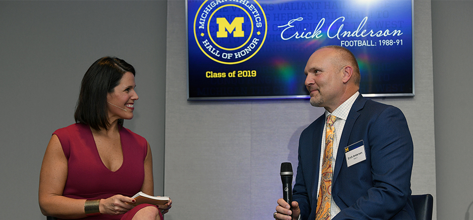 CBS This Morning Saturday Co-host and Michigan Alumna Dana Jacobson interviews Erick Anderson at Michigan Hall of Honor