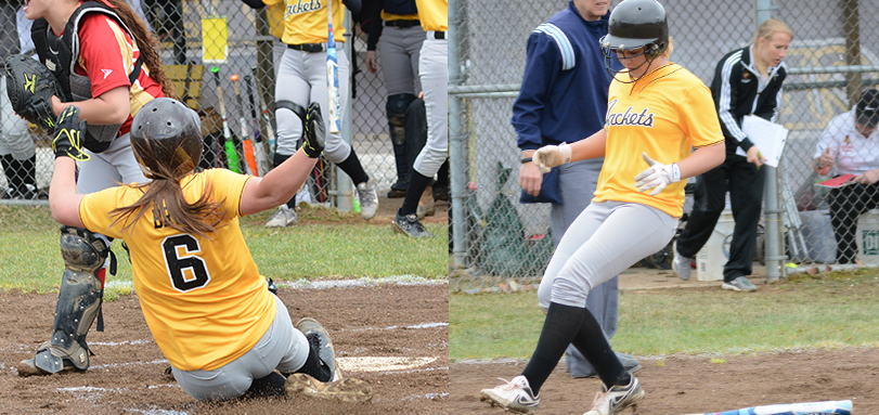 Seniors Mackenzie Brua and Brittany Lightel score tying and game winning runs in bottom of eighth